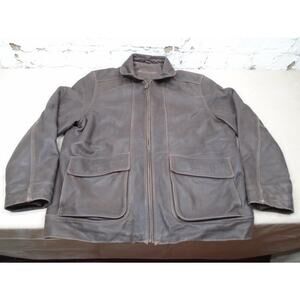 Vintage Columbia Jacket Mens LT Brown Leather Lined Full Zip Chore Barn Coat